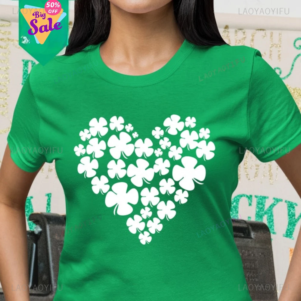 St Patrick's Day Women's Cotton T-shirt Irish on That Shamrock Tshirts St Patrick's Day Unisex Fashion Short-sleeved Shirt Tops