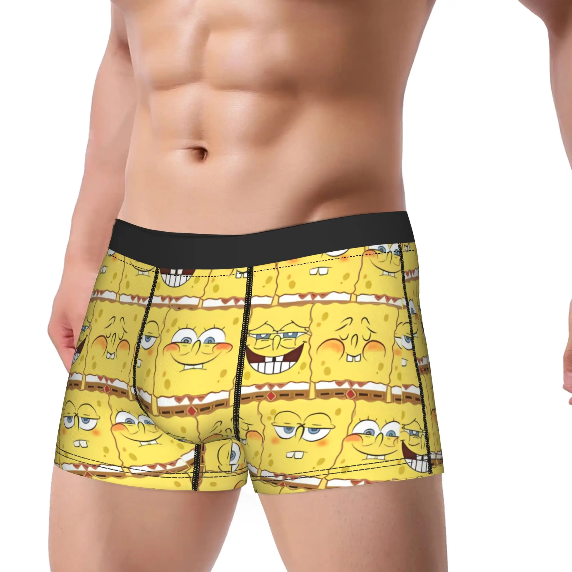 SpongeBobs Stacked Sponge Block Pattern Underwear  Men's Shorts Briefs Elastic Boxershorts Quality Pattern Plus Size Underpants