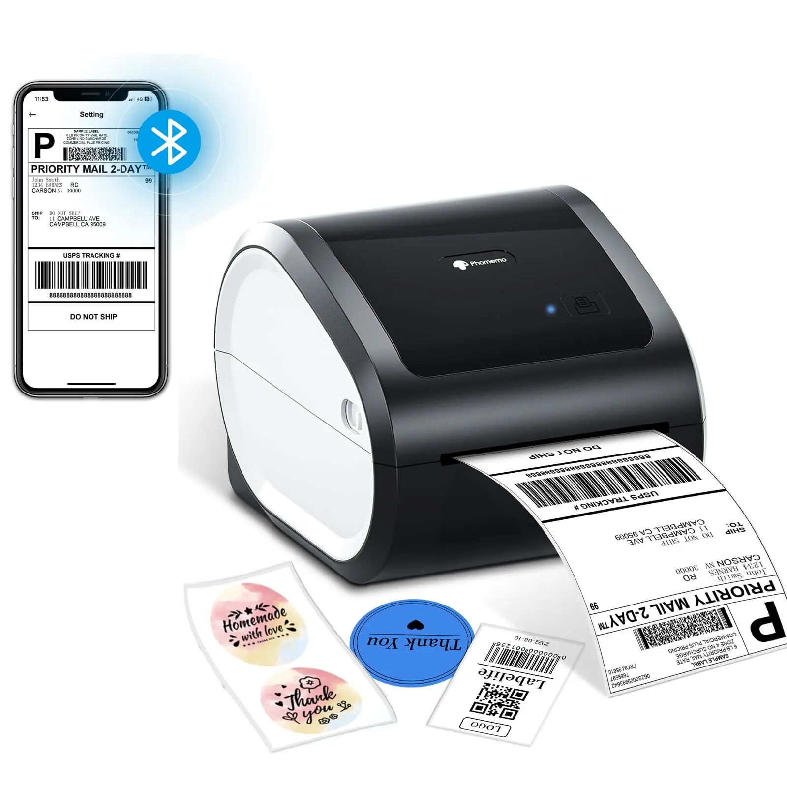 2XL Label Capaticy Label Printer D520BT Thermal Label Maker Bluetooth USB Connection for Waybill Logo Barcode Address Printing