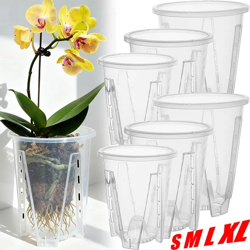 Transparenter Wurzelkontroll-Blumentopf aus PP-Kunststoff, Orchideentopf mit Luftlöchern, Verbesserte Drainage, Atmungsaktiver Gartentopf für Haus und Garten