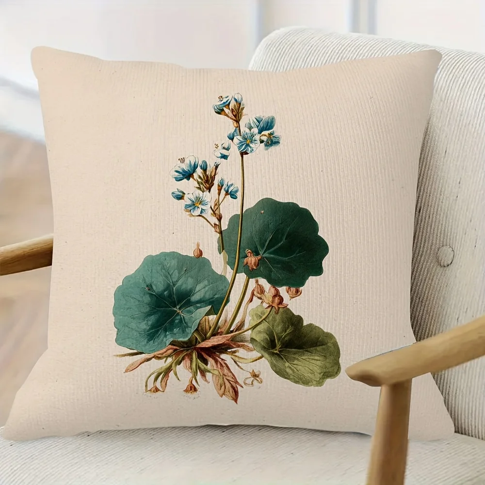 Beige Pillow Cover Vintage Botanical Forget-Me-Not Flower Art Print 45x45cm18x18Inch Square Decor