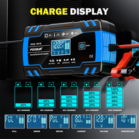 JAS-Foxsur Motorcycle Car Battery Charger 12V 8A 24V 4A Automatic Pulse Repair LCD Smart Car Battery Repair Charger-EU Plug