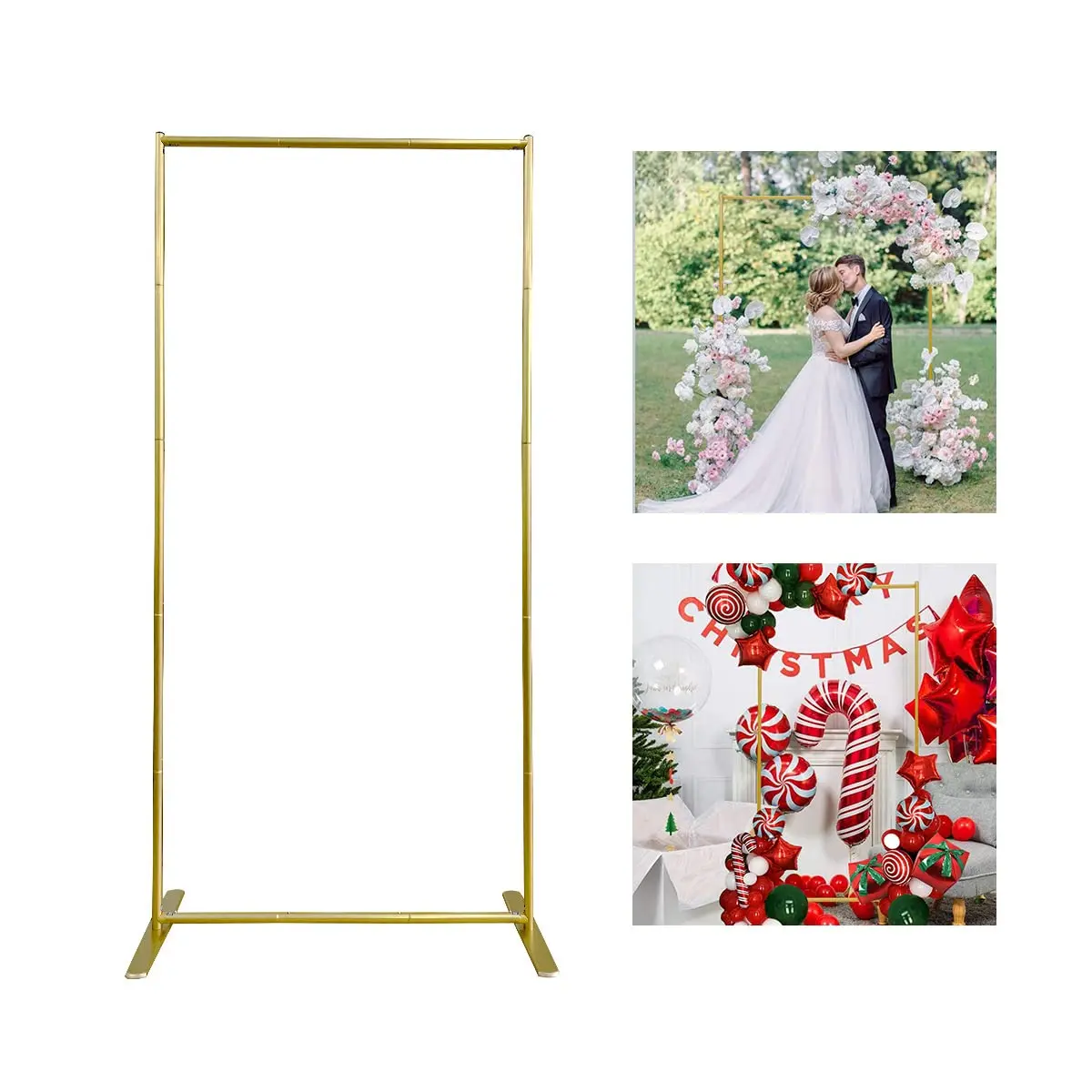 

Golden Wedding Arch Backdrop 6.6FT*3.3FT Square Metal Aluminum Frame For Celebration Baby Party Photo Booth Decoration.