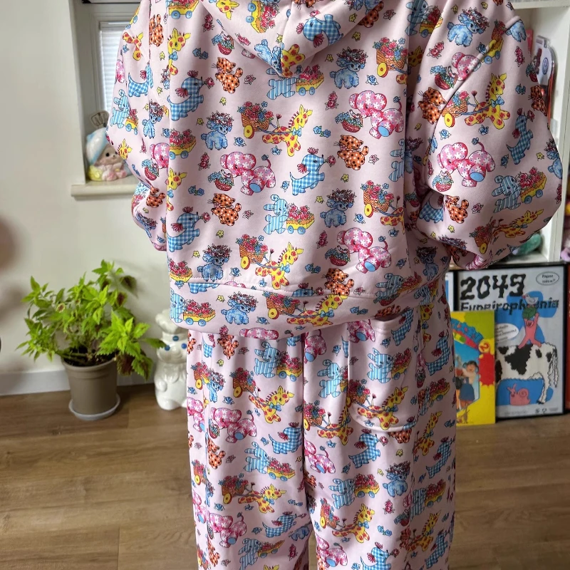 خريف شتاء جديد رقيقة المخملية الحيوان طباعة الوردي فضفاض المرأة Sweatpants الرجعية تصميم الحلو كول تنوعا سراويل تقليدية السيدات