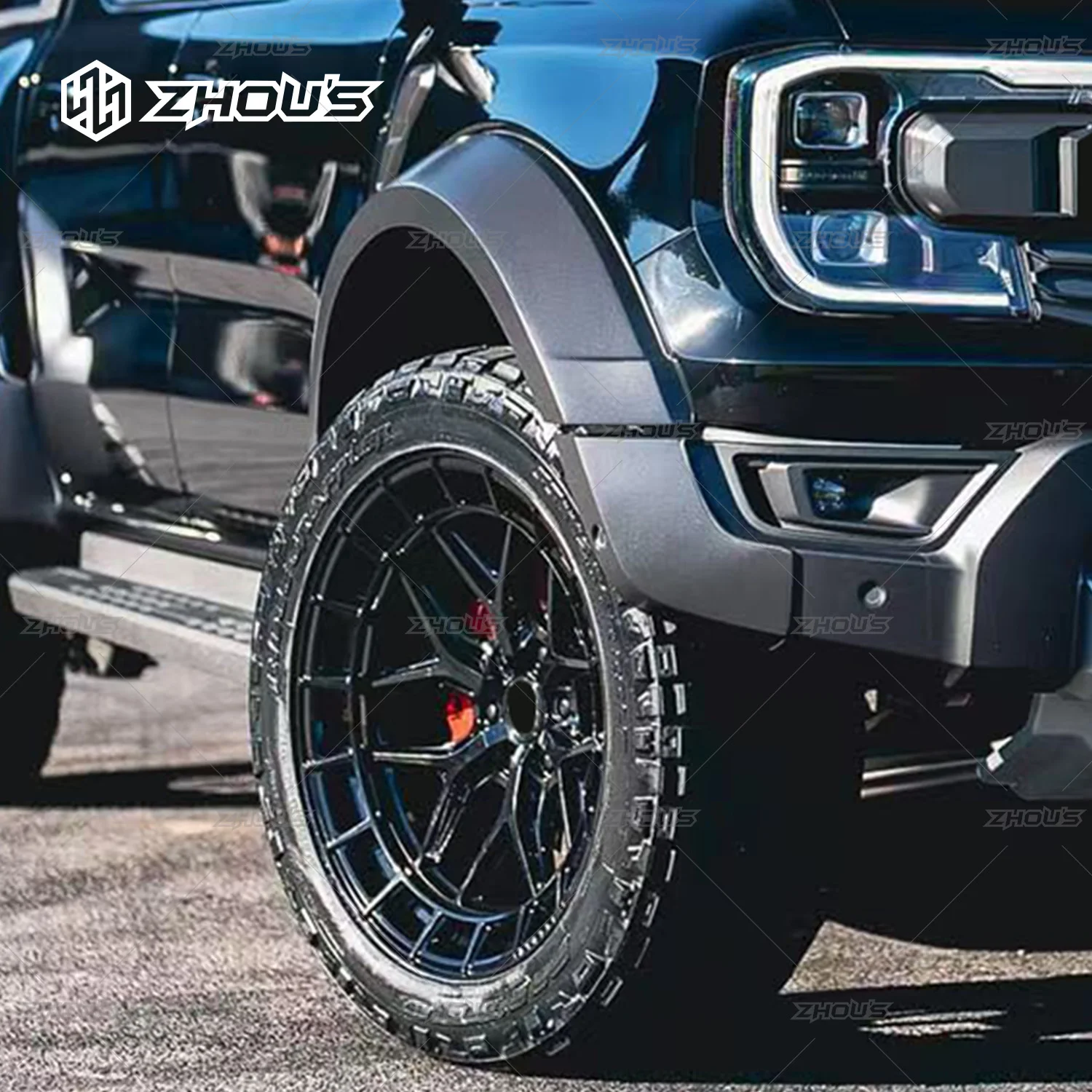 Accessori esterni per auto Modifica Aggiornamento Nero opaco Corpo largo Archi ruota Fender Flares per Ford Ranger Raptor 2023