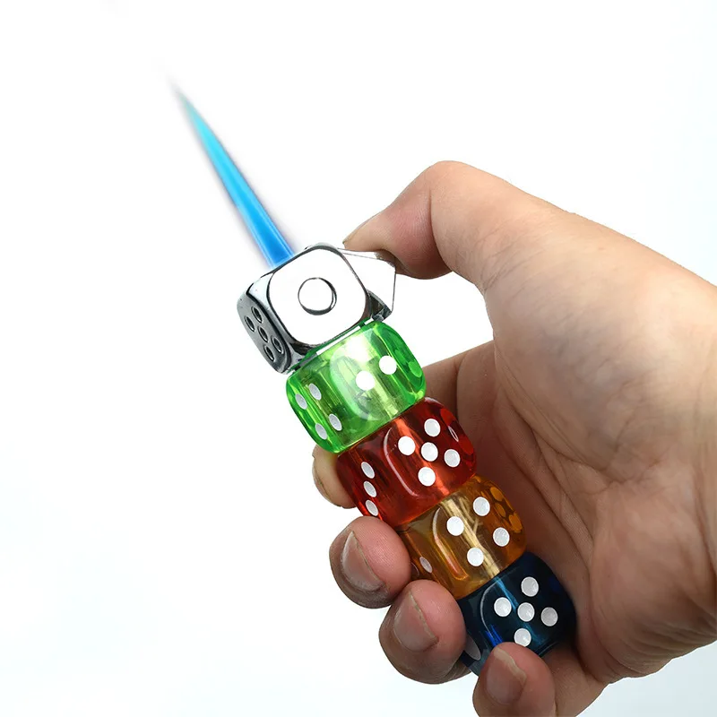 New Dice Blue Flame Windproof Lighter Refillable Butane Torch Lighter Creative Body LED Flashing Cute Gift Cigarette Accessories