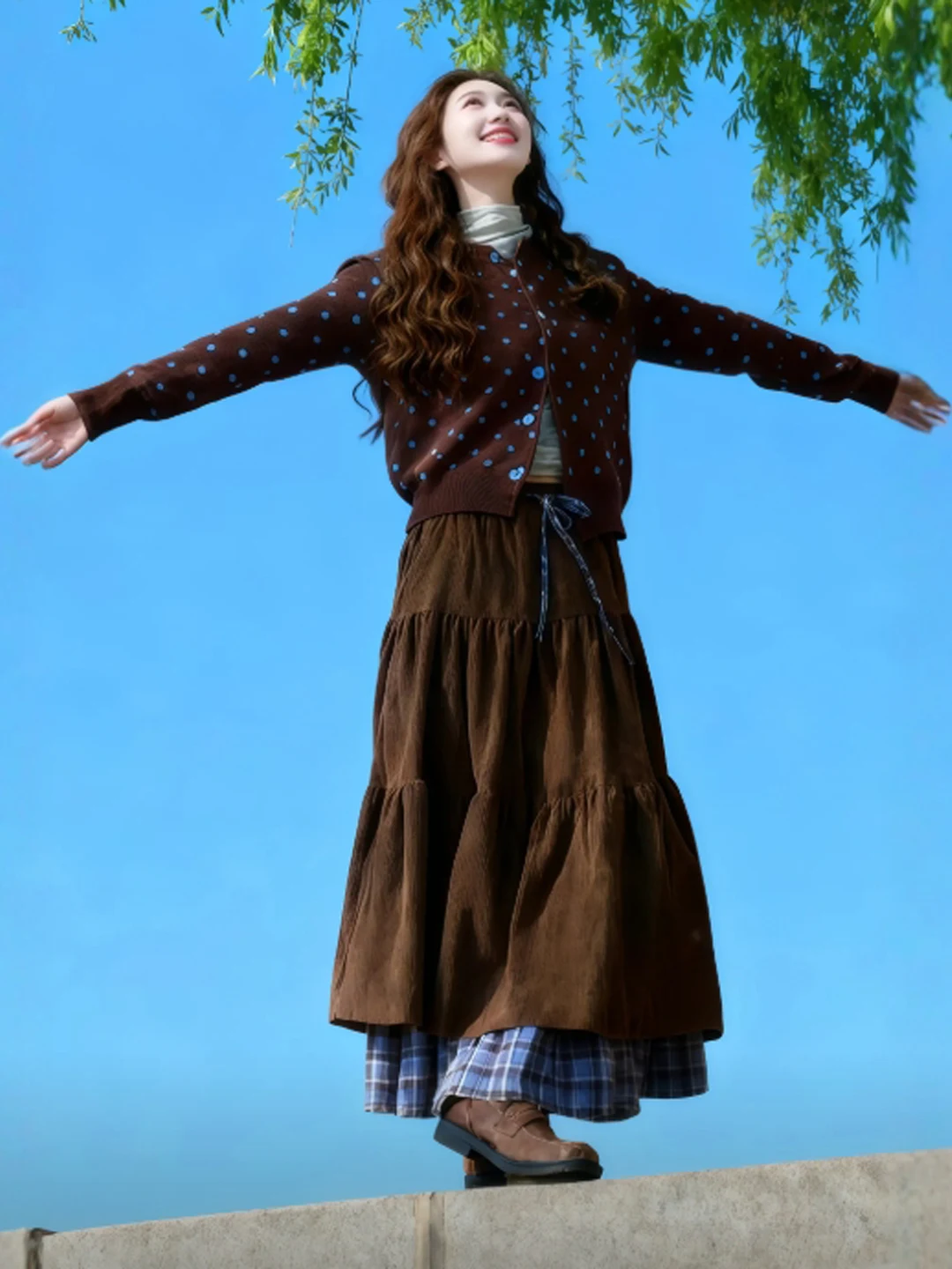 

Retro Gentle Sle Super Beautiful Color Blo Polka Dot Knitwear ort Loose Top for Women Spring Autumn Winter Faion