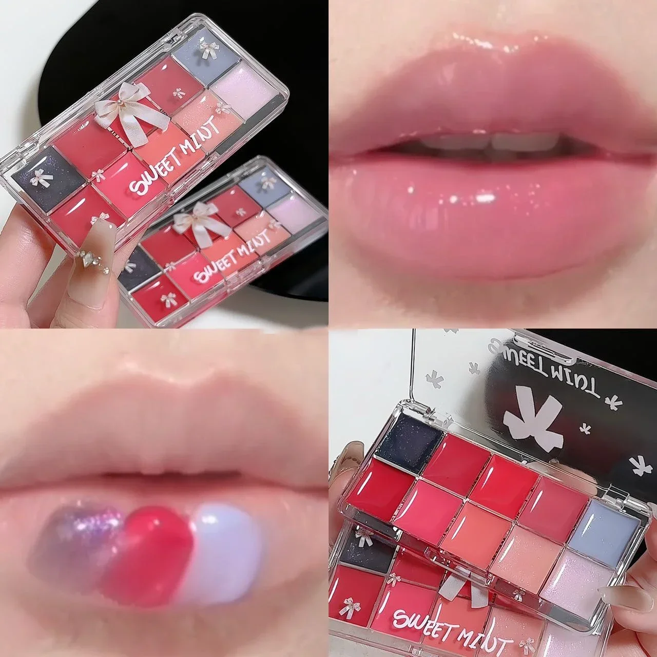 10-Color Lip Jelly Plate Mirror Crystal Lip Gloss Moisturizing Water Glass Red Orange Lip Oil Balm Sexy Plump Makeup Palette