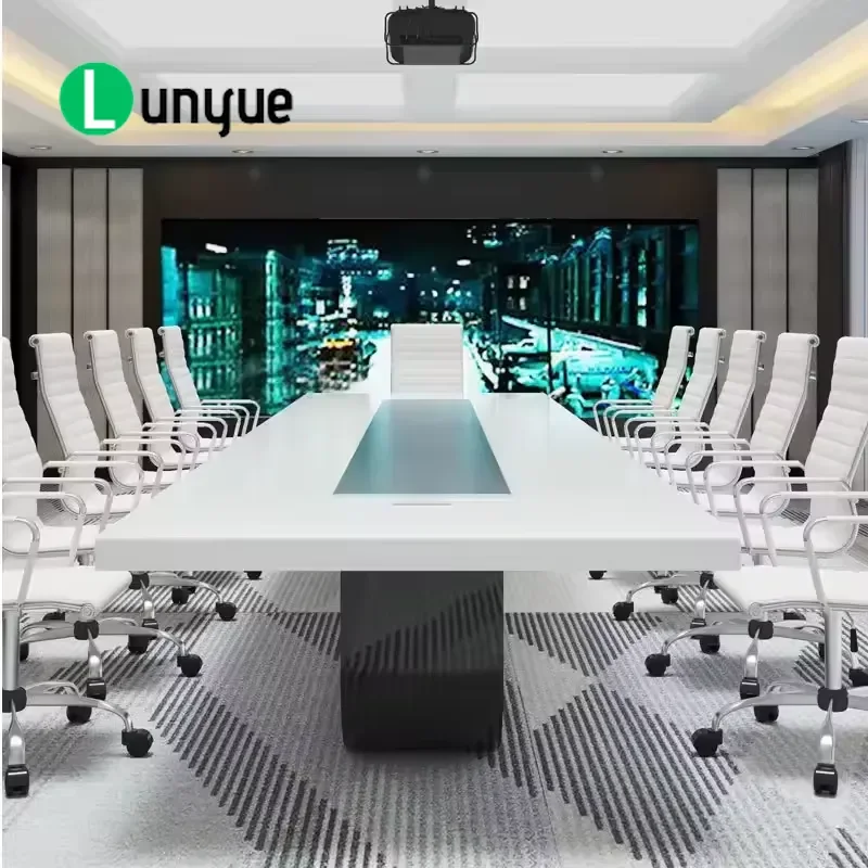Modern Solid Wood Conference Table Set for 10 People Durable Rectangular Business Meeting Desk Spacious Office Furniture
