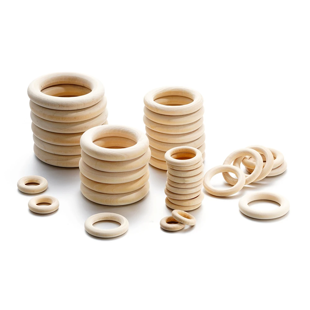 3-20Pcs 20-70MM Natural Wooden Circle Ring Solid Wood Lead Free Bead Pendant For DIY Handmade Pendant Jewelry Making Accessories