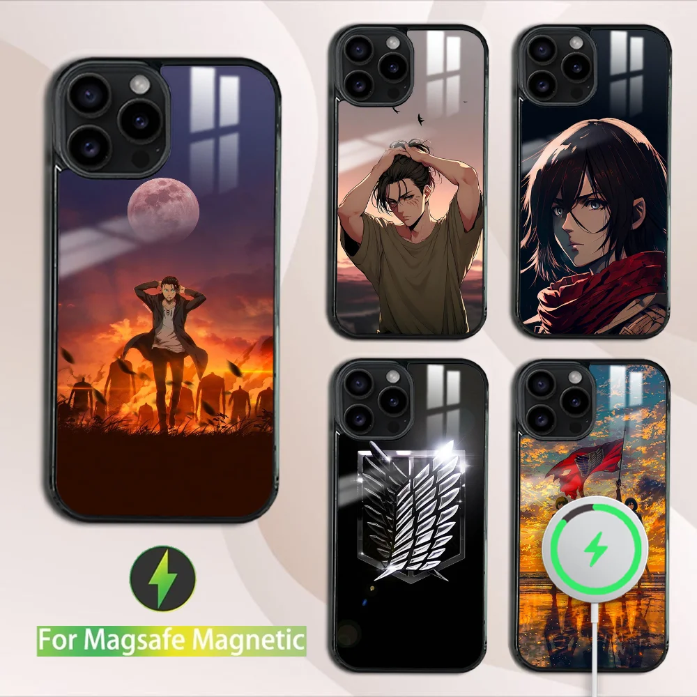 Anime Japanese Allen Attack on Titan Phone Case For iPhone 16 15 14 13 12 11 Pro Max Plus Magsafe Mirror Wireless Magnetic Cover