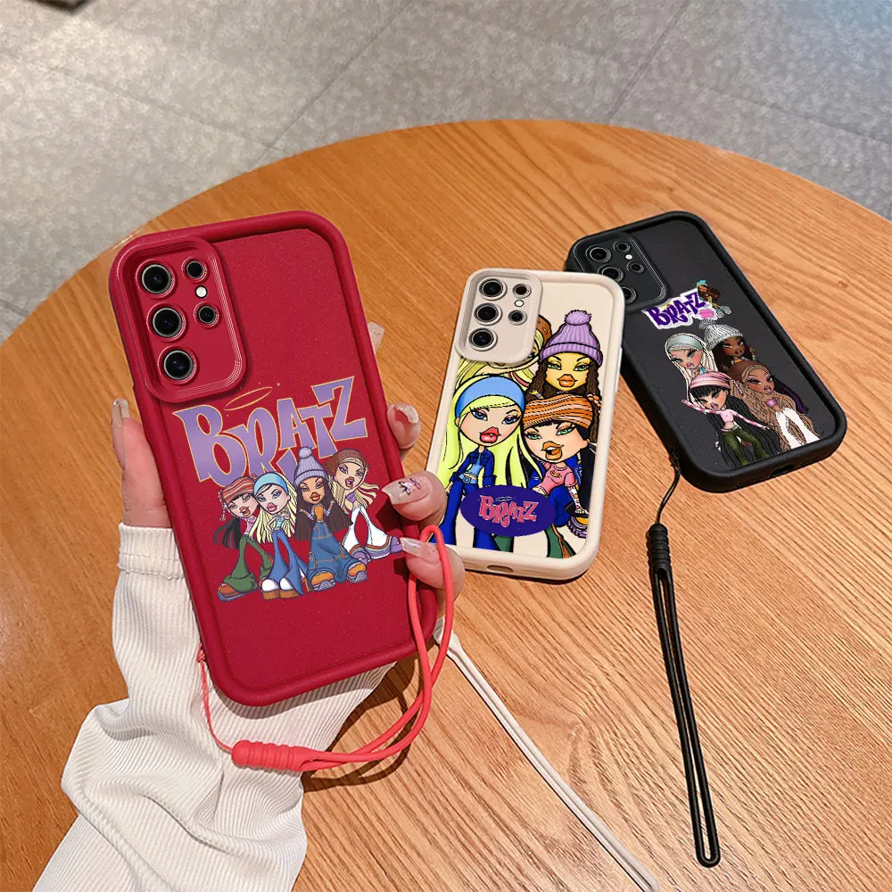 Cartoon Cute Bratz Doll Phone Case for OPPO A5 A7 A17 A38 A53 A54 A55 A58 A72 A74 A76 A78 A94 A98 4G 5G Cover With Hand Strap