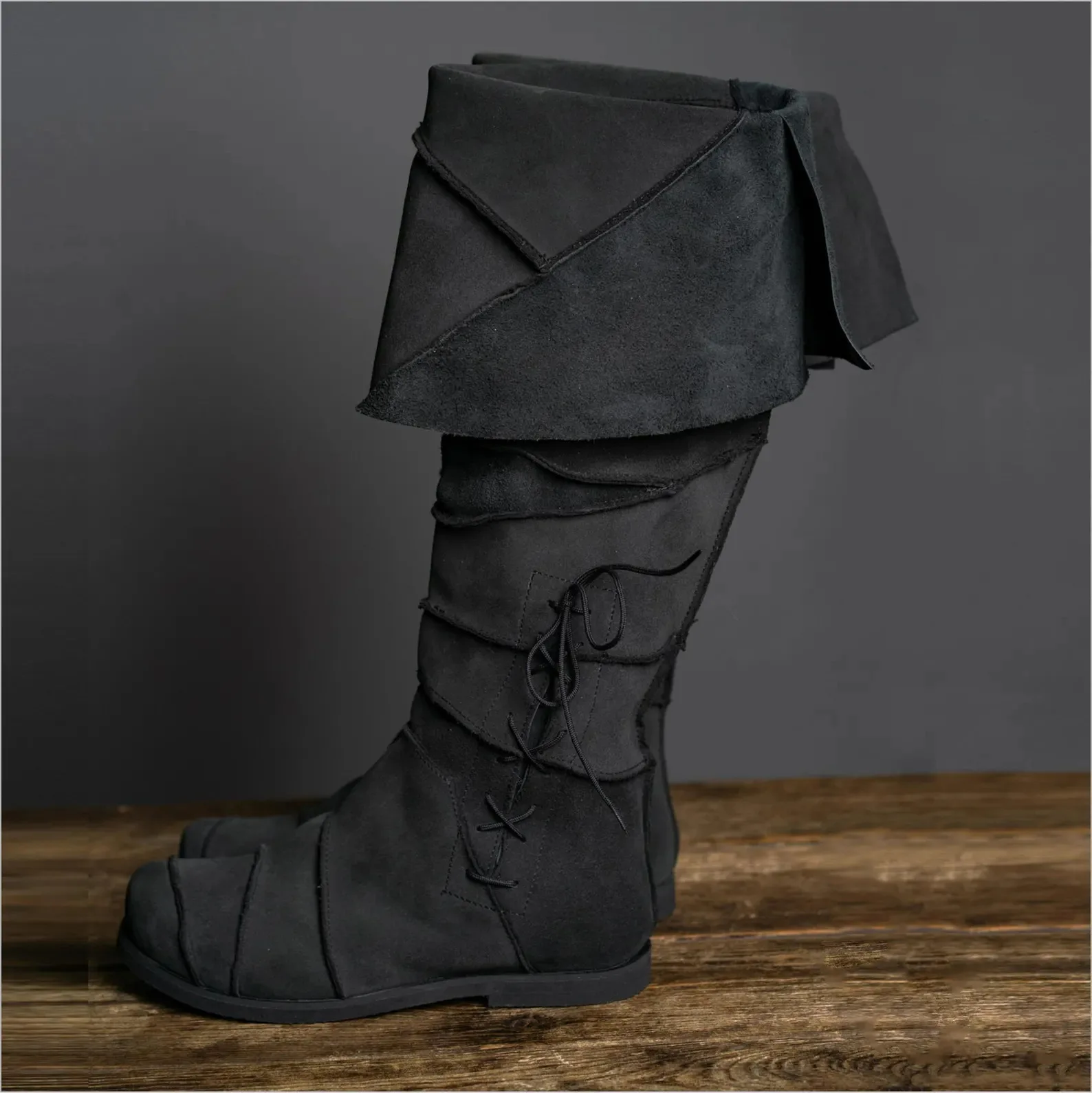 Herren Renaissance Vintage Braune Stiefel Cosplay Halloween Piraten Steampunk Ritterstiefel Niedriger Absatz Hohe Stiefel Kostüm 2026 – Detail 8