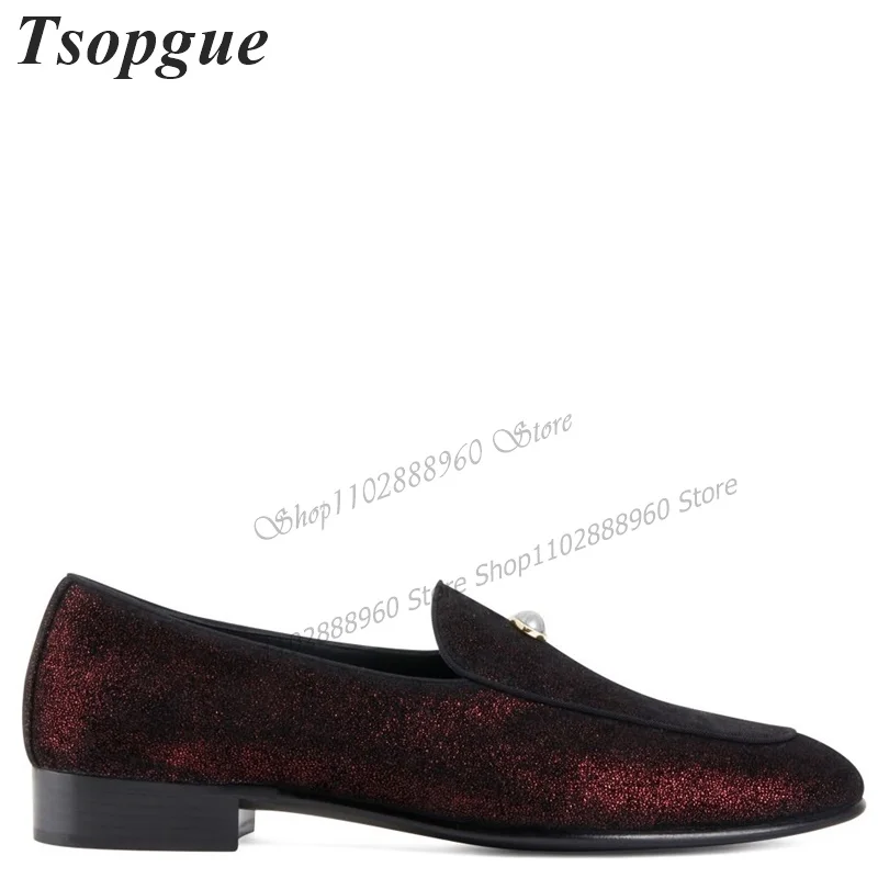 

Burgundy Glitter Pearl Decor Men Shoes Men's Dress Pumps Slip-On Runway Casual Party Shoes 2023 Fashionable Zapatillas Mujer