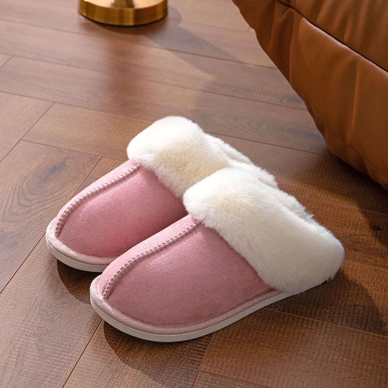 Velvet cotton slippers for autumn and winter home, couple's warm home, indoor thick soled non slip slippers for men and women