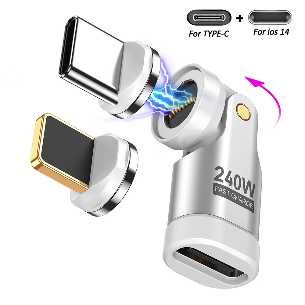 AUFU 240W Magnetischer Typ-C OTG-Adapter 9Pin USB C auf Typ C 5A Schnelllade-USB-C-Buchse OTG-Konverter für iPhon MacBook Samsung