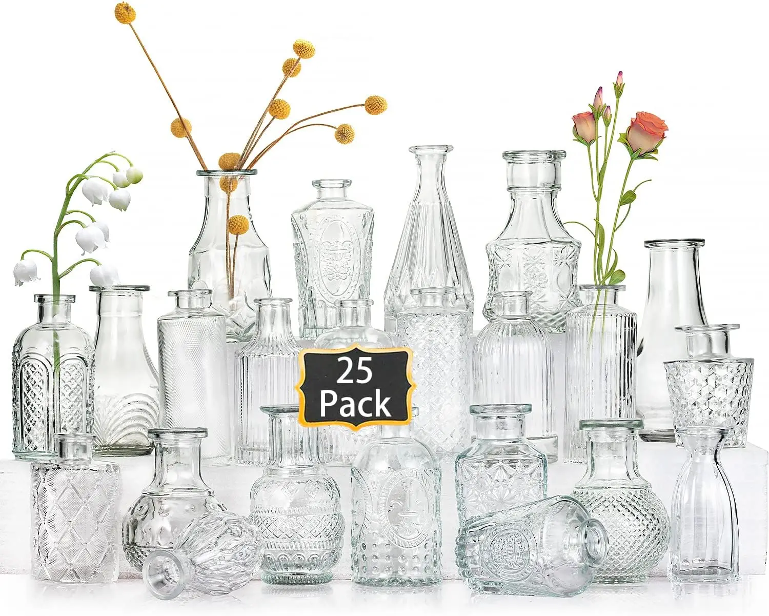 

Glass Bud Vases Set Of 25,Small Clear Vases For Flowers, Vintage Vases In Bulk For Centerpieces,Mini Glass Vase Assorted For