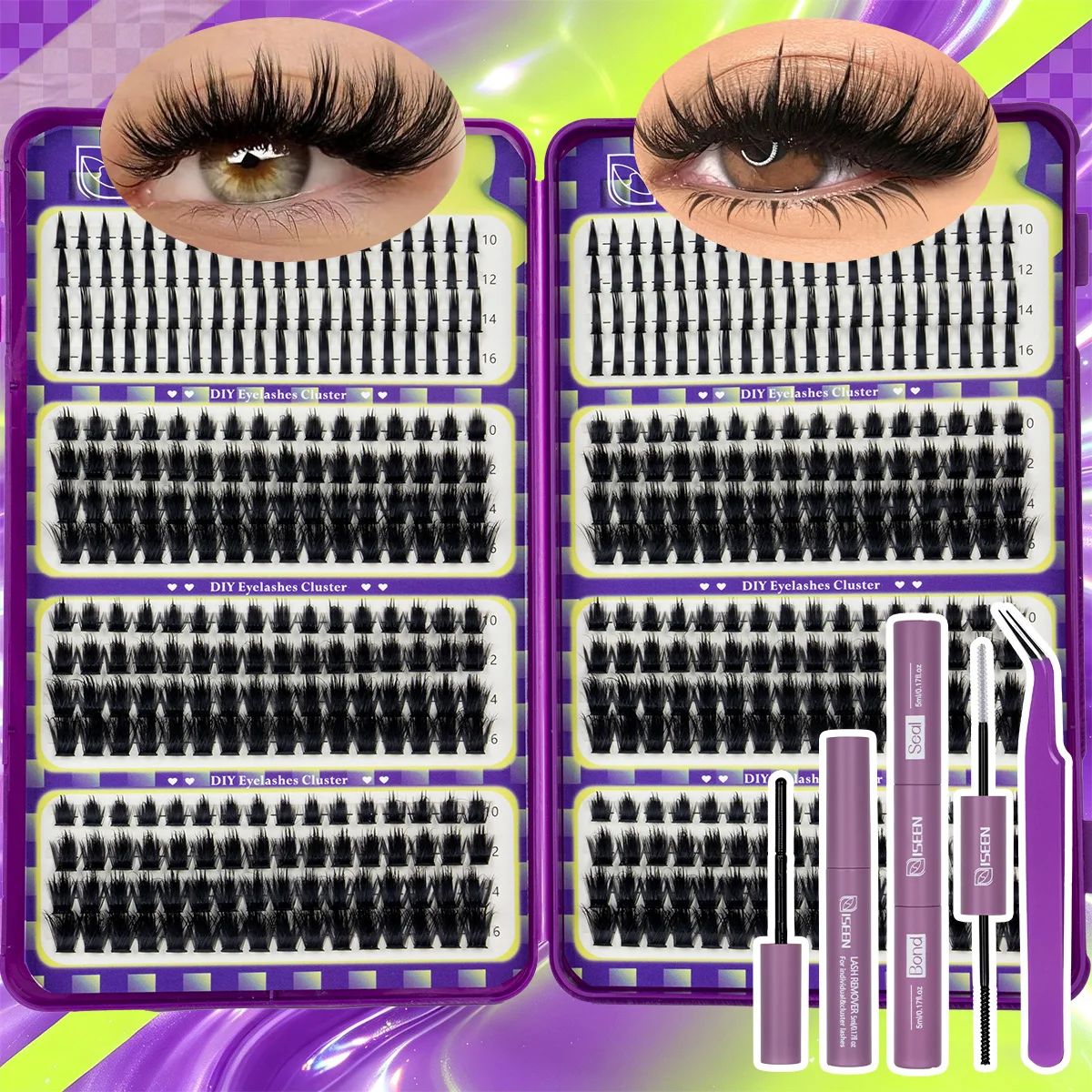 Wimpernbüschel-Set, Einzelwimpern-Verlängerungsset, Wispy Wimpernbüschel mit Wimpernkleber und Versiegelungsmittel sowie Pinzetten, verschiedene Stile – Detail 9