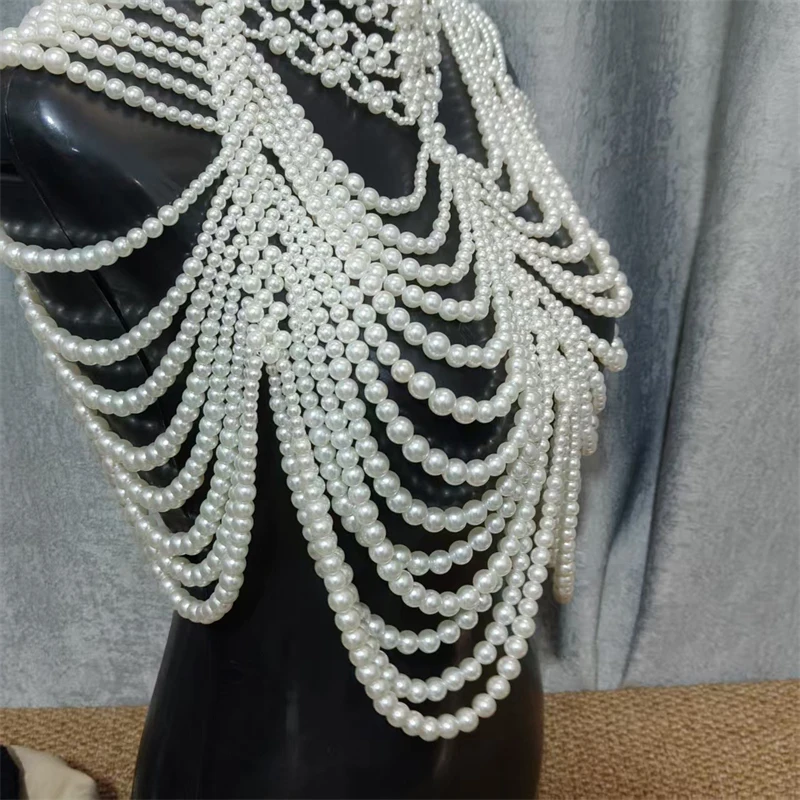 Damen-Top, mehrschichtige Perlen-Körperkette, handgewebter Schal, Harness, Braut- und Abendkleid-Accessoire, Party-Top, Damenbekleidung – Detail 12