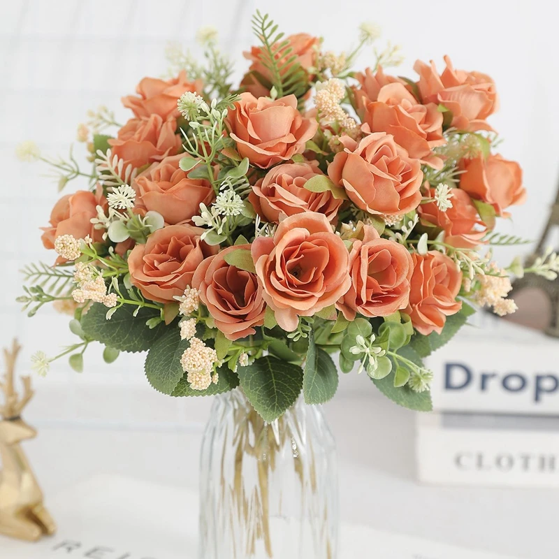 1/2 Stück künstlicher Rosenblumenstrauß für Zuhause, Raumdekoration, künstliche Blumen, Garten, Hochzeit, Party, Dekoration, Outdoor, Weihnachtsdekoration – Detail 8