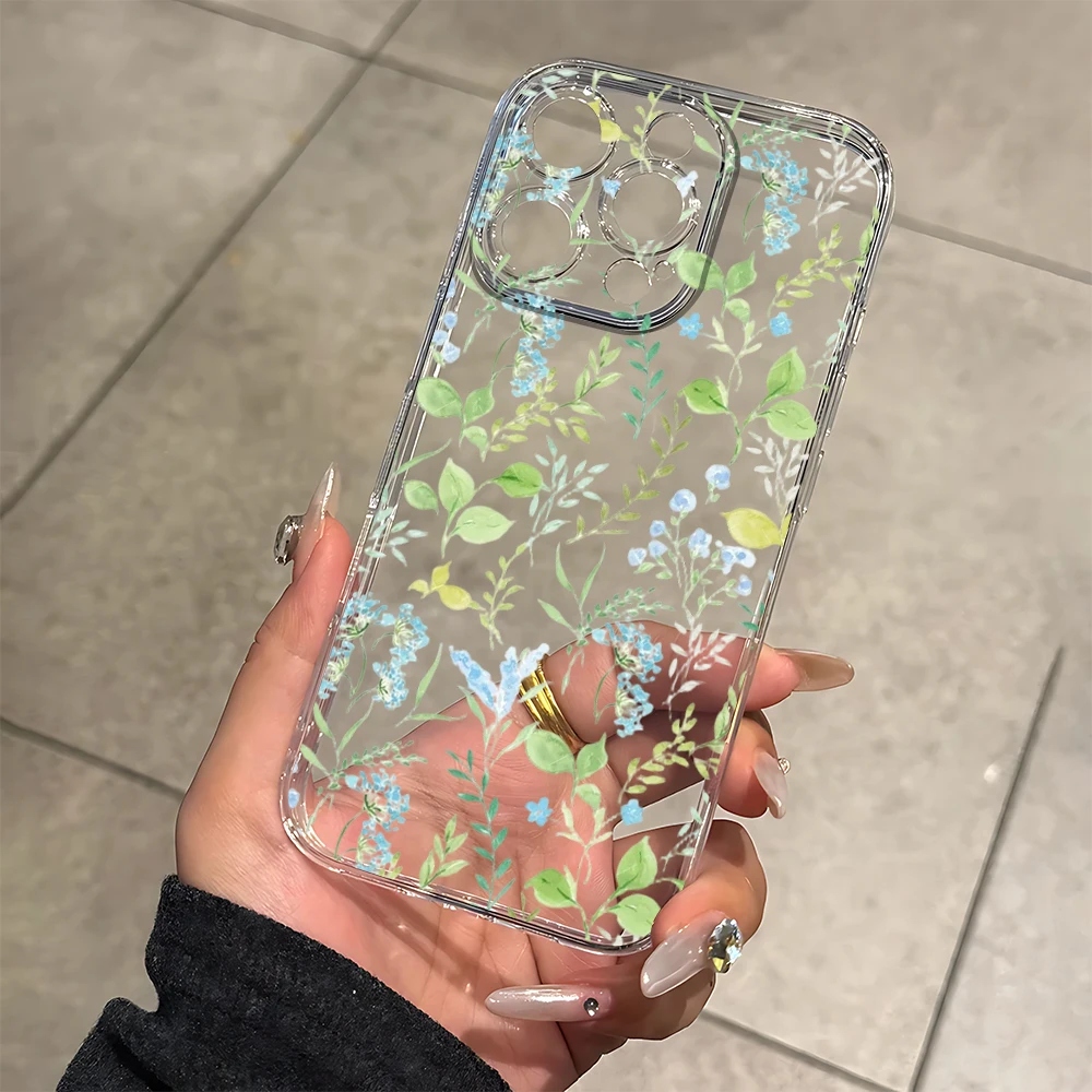 

Blue Green Flowers Silicone Phone Case for IPhone 17 16 15 14 13 12 11 Pro Xs Max Air Mini 7 8 6 6s Plus SE 2020 2022 Cover