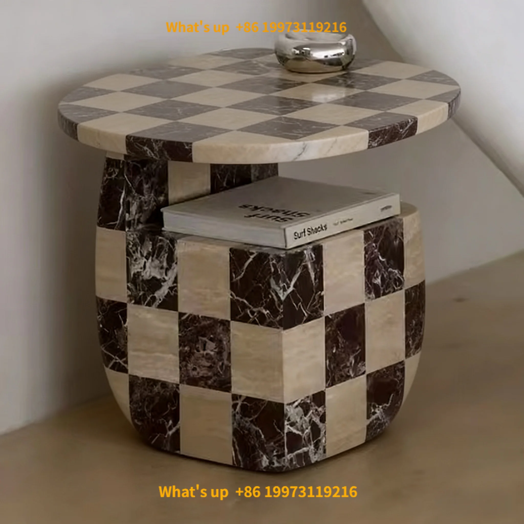 

2026 Modern Travertine and Rosso Levanto Natural Marble Square Coffee Table Checkerboard Table Modern Marble Coffee Table Side T
