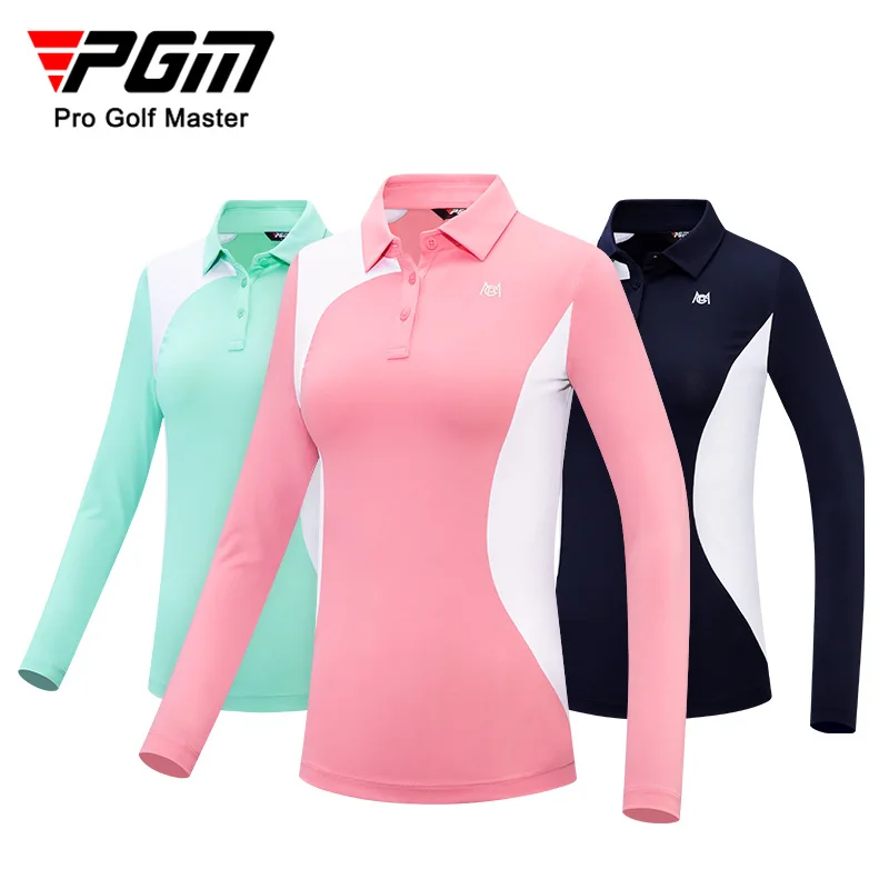 

PGM Women's Golf Shirts Long Sleeve Top Turn-down Collar Golf Trainning T Shirts for Women YF477