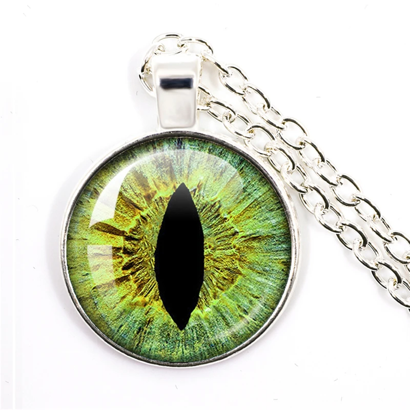 Lovely Fashion Colored Evil Eye Necklace Beautiful Animal Dragon Cats Eye Heart 25mm Glass Cabochon Pendant Gift For Fridends