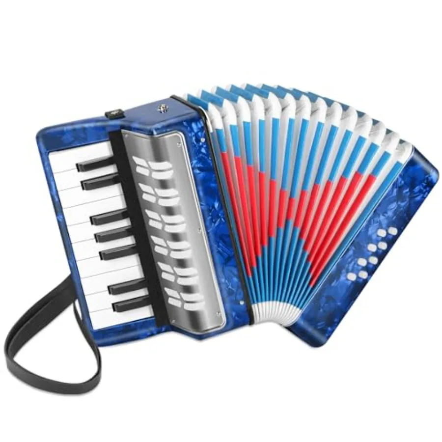 

Lotkey 17 Key Piano Accordion 8 Bass Accordion with Celluloid Body and Metal Cover Louder Clearer Timbre Than Plastic Lightweig