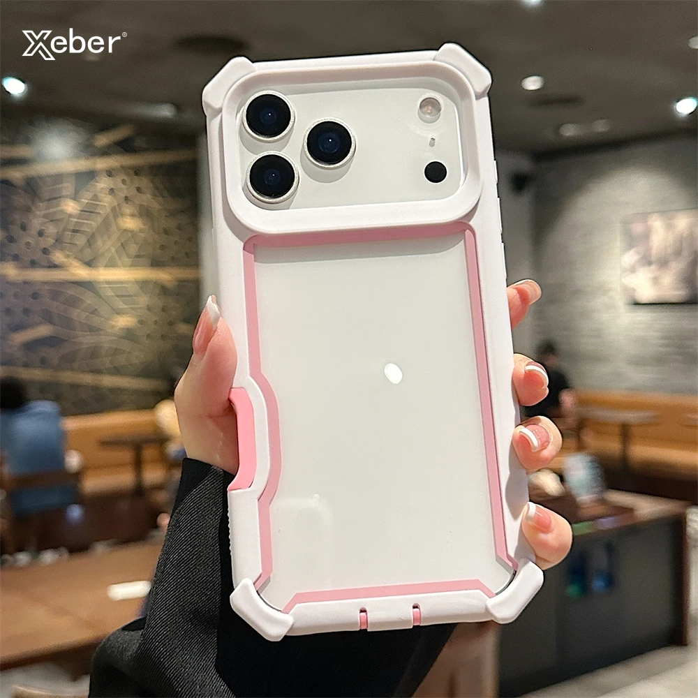 TPU-Hülle für iPhone 17, 16, 15, 14, 13, 12 Pro Max Plus, robuste Hybrid-transparente, stoßfeste Rüstung, harte PC-Rahmen-Stoßstangen-Rückseite