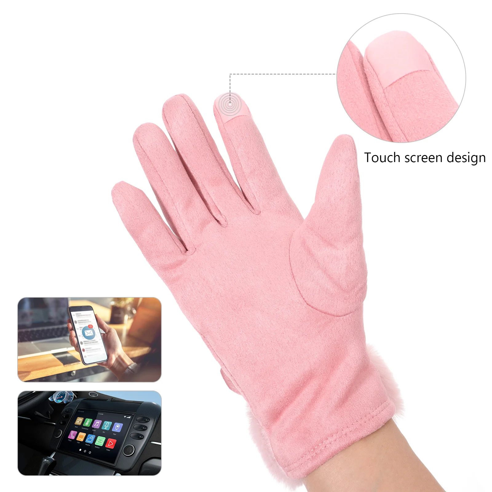 

1Pair Warm Fleece Anti-Cold Gloves for Women Fashionable Cartoon Pattern Full Finger Winter Suede Touchscreen Gloves with 3D