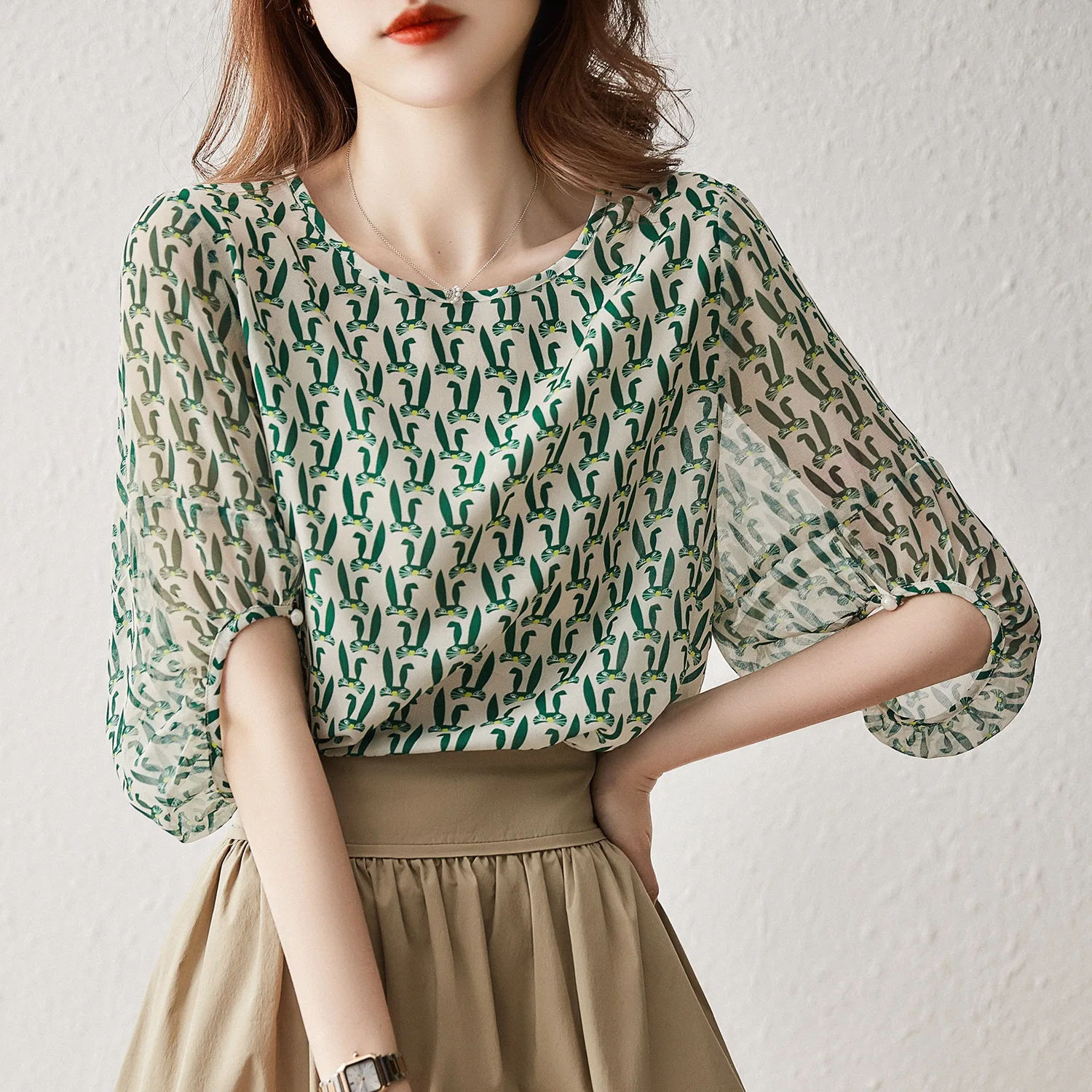 

Летний шелковый фонарь с принтом головы маленького кролика для похудения, съемный маленький топ, женский круглый топ Ne