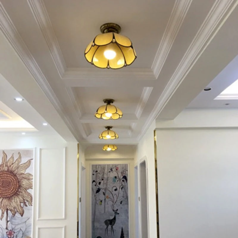 Tiffany 11.8 Inch Small Ceiling Light Multi Style Led Lights Stained Glass In Porch Dining Bedroom Aisle Front Porch Decoration