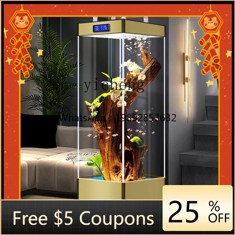 BB  living room small vertical square floor ultra-white glass household ecological tank