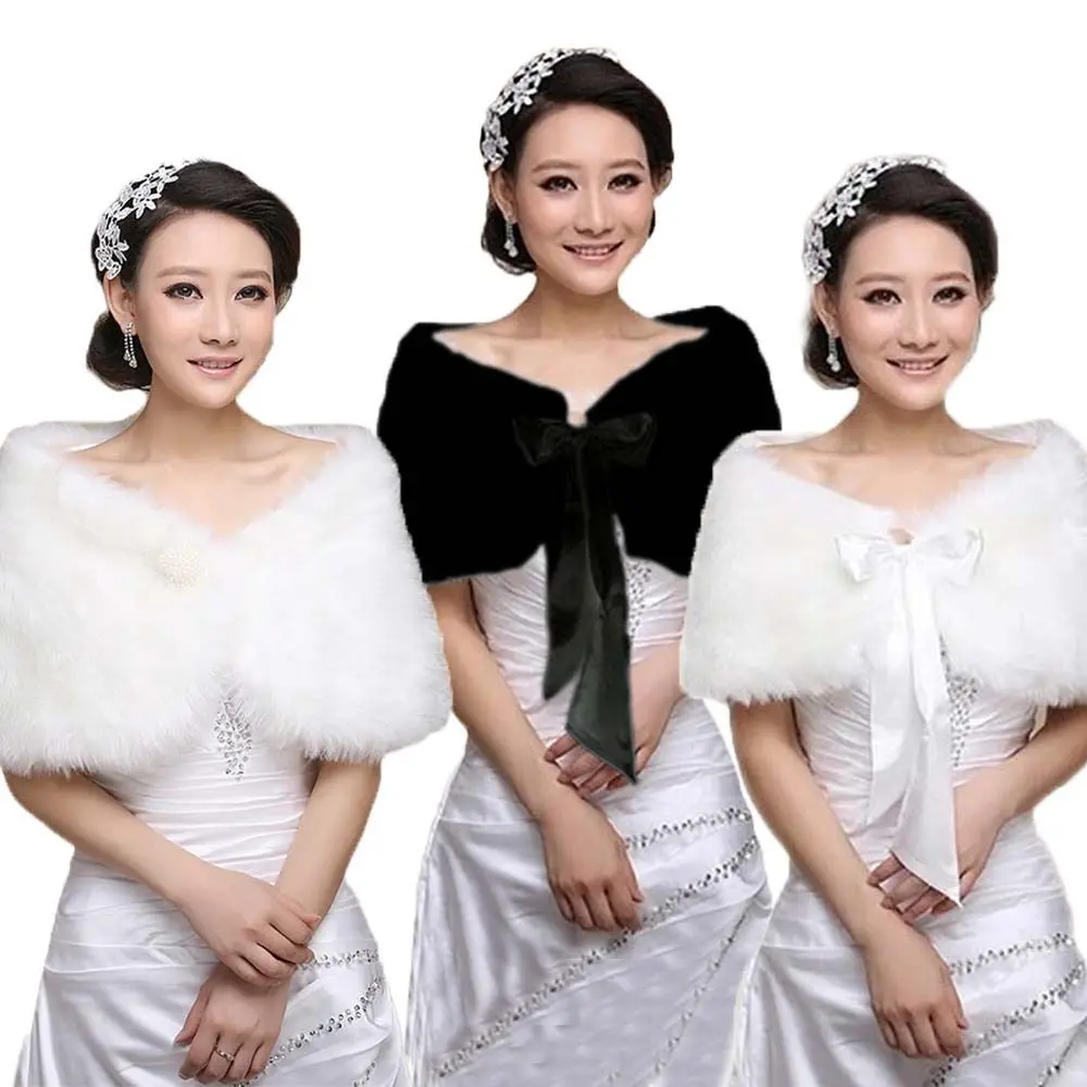 Pearl Plush Bowknot Shawl Faux Fur Korean Style Rabbit Fur Bow Scarves Neck Wrap Party Shawl Bride Shoulder Fake Collar