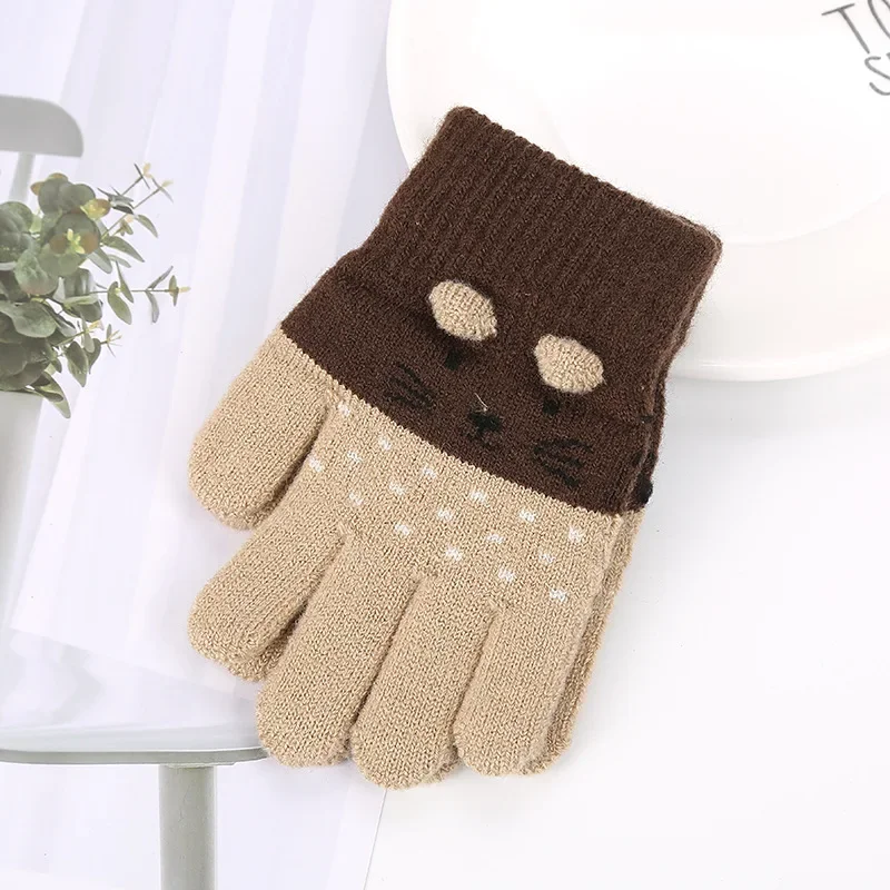 1 Pair Warm Furry Cute Kids Boy Girl Glove Sweet Cartoon Animal Kitten Toddler Glove Autumn Winter Thicken Plush Outdoor Gloves