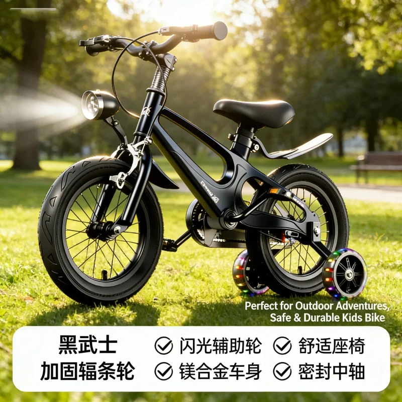

Black Warrior Children's Bicycle with Brake Assist Spoke Wheel LED Lamp Baby Boy And Girl Bike Disc Brakes 12-14-16-18 Inch Whee