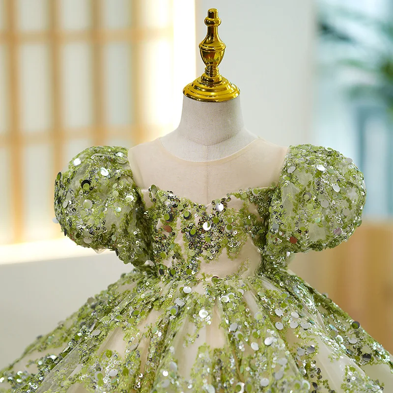 Robe de Rhde princesse à manches bouffantes pour enfants, conception de paillettes scintillantes, robes de boutique de soirée, fête d'anniversaire, filles de Rotterdam, élégante, Y926, 2023