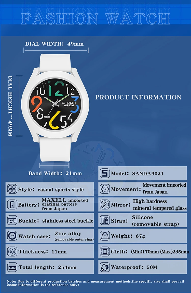 Sanda Men\'S Watch Silicone Strap Waterproof Watch Creative Simple Girls \'Watch 2023 New Fashion White Casual Quartz Clock 9021