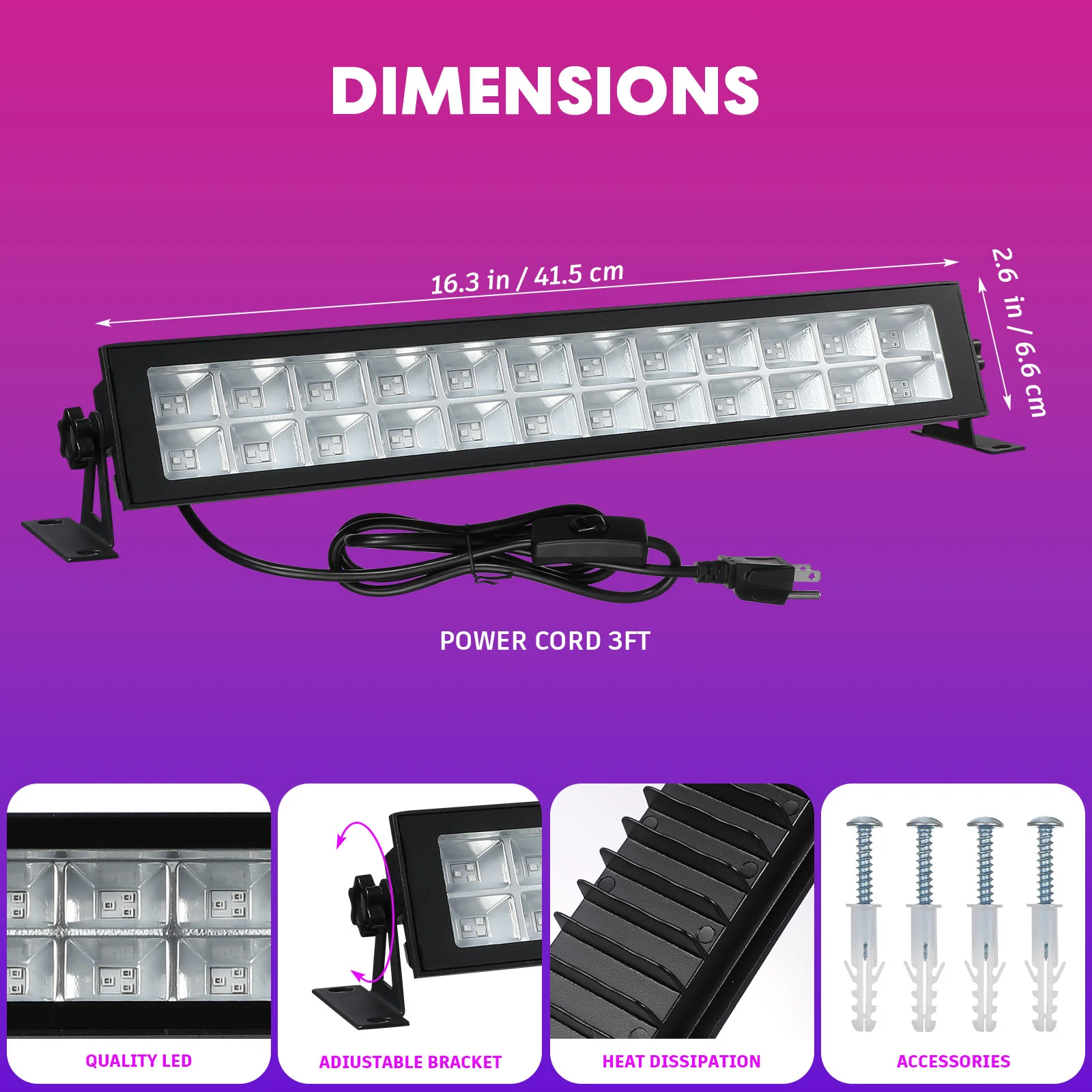 Luz UV negra de doble fila, lámpara ultravioleta LED de inundación, accesorios de barra al aire libre, Club nocturno, 48w