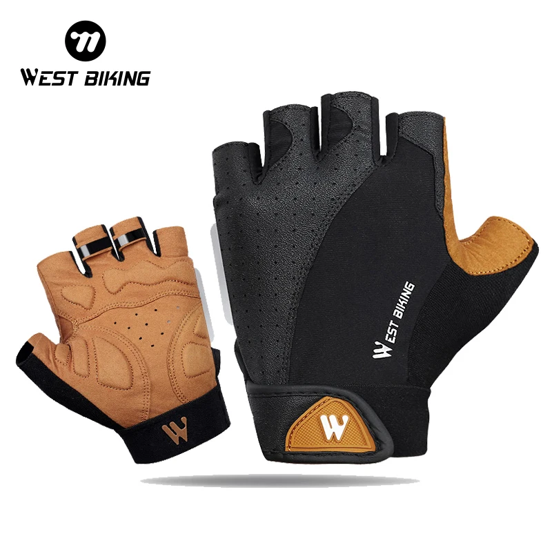 WEST BIKING Cycling Gloves Half Finger Shockproof Wear Resistant Breathable Road Bicycle Gloves Men Women Sports Bike Equipment