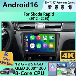 Car Radio Carplay Auto Android 16 For Skoda Rapid 2012 2013 2014 2015 2016 - 2020 Multimedia 4G WIFI GPS Stereo Video Player DSP