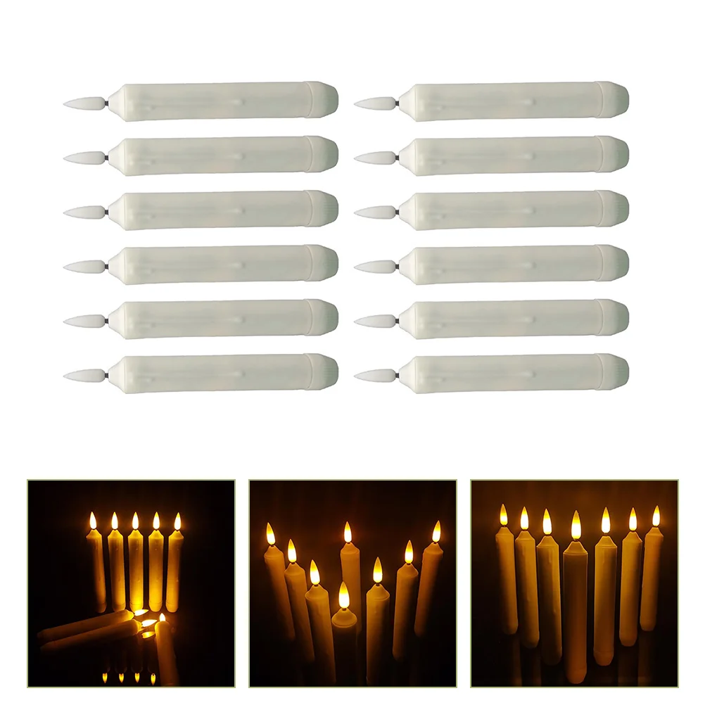 

12pcs LED Electronic Candles Plastic Flameless Taper Small White Mini Operated Decorative Lights Home Wedding Party
