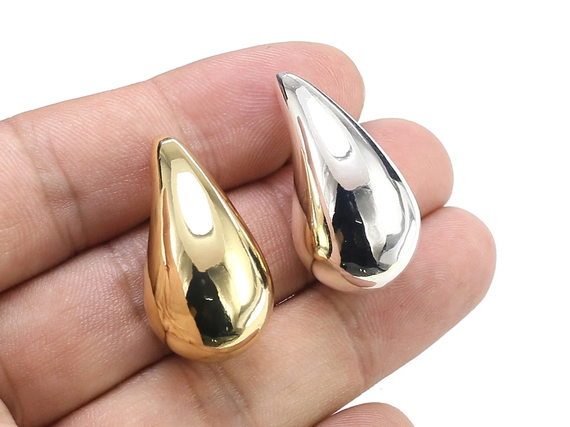 

6pcs Teardrop Earrings, Shine Drop Stud Earrings, Earring Posts, Real Gold / Sterling Silver Plated, Jewelry Supplies