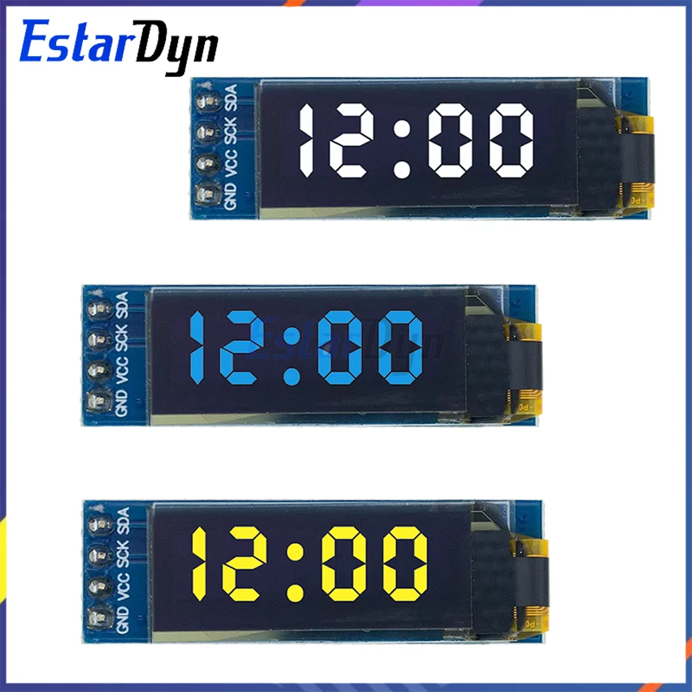 Módulo de exibição OLED de 0,91 polegadas I2C 128x32 para Arduino Raspberry Pi ESP32, branco azul amarelo