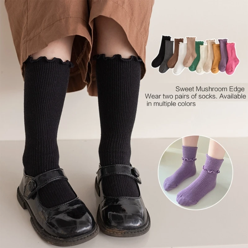 

Breathable Cotton Hosiery Socks for Girls Toddler Solid Color Loose Knee High Socks Ruffle Socks for Autumn Winter