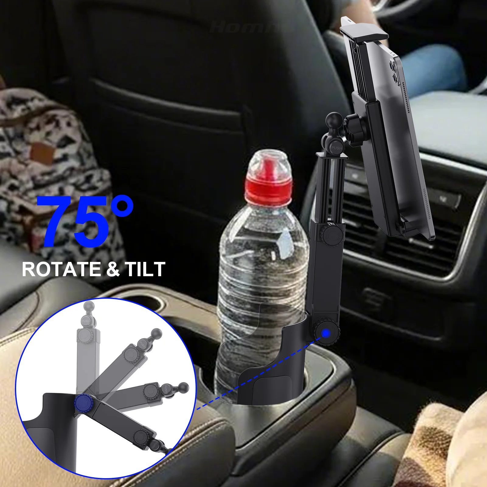 Car Cup Holder Tablet and Phone Mount, Universal Adjustable Stand Fits 4-14 Inch Devices, Stable Holder for Navigation, Travel A