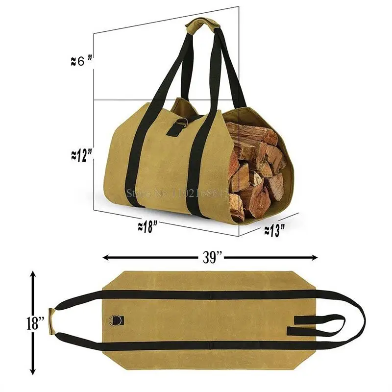 Outdoor Firewood Carrier Bag Storage Durable Oxford Log Carrier With Reinforce Ring Straps For Camping Wood Stove Accessories