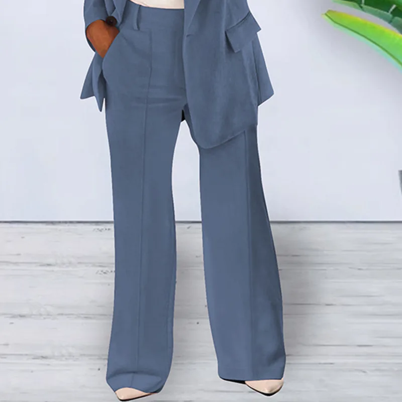 Spring Autumn New Solid Color Women Pants Fashion Women Temperament Cardigan Blazer Long Trousers Commuting Lady Clothing