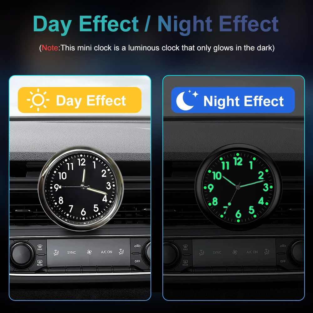 Podofo Car Clock Luminous Automobiles Indoor Stick-On Mini Digital Watch Mechanic Quartz Clocks Auto Ornament Car Accessories